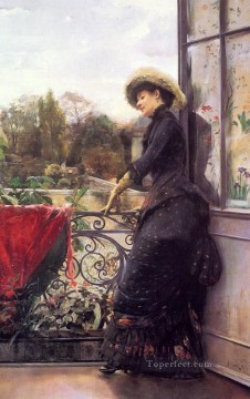 ジュリアス・ルブラン・スチュワート Painting - オン・ザ・テラスの女性 ジュリアス・ルブラン・スチュワート